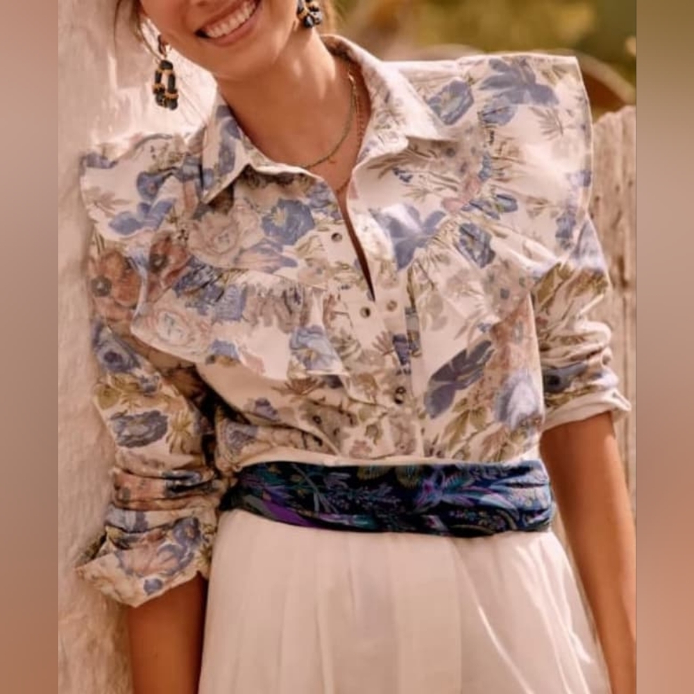 Sezane Matty Blue Florals Print Blouse / EU size 34 / US size 2